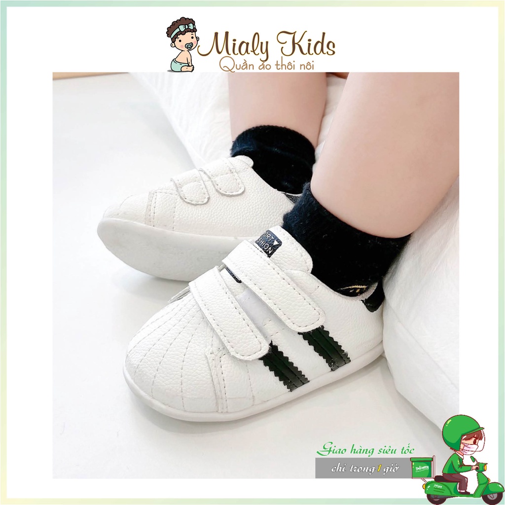 Giày thể thao cho bé đế mềm chống trượt quai dán năng động -Màu trắng style Hàn Quốc, mềm mại bảo vệ bàn chân Mialy Kids