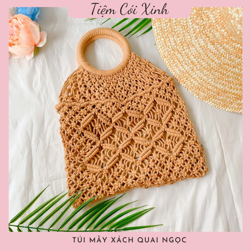 Túi Cói Xách Nữ Đan Móc Thủ Công Macrame TIỆM CÓI XINH Dùng Đi Biển, Chụp Ảnh