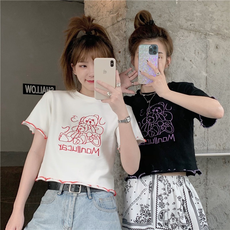 【ZHELIHANGFEI】 / Áo Thun Cotton Nguyên Chất Cao Cấp Họa Tiết In Hình Con Gấu Thời Trang Mùa Hè Cho Nữ