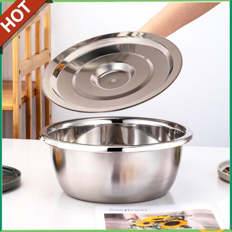 DK Thau Inox [LOẠI DÀY] Đánh Trứng, Thau Trộn Salad, Trộn Bột Đa Năng Kèm Nắp Đậy Tiện Lợi, Dùng Làm Nồi Canh