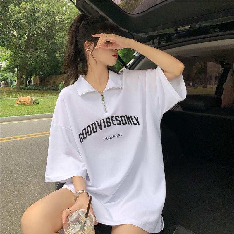 Áo polo Tay Ngắn Dáng Rộng In Chữ Phong Cách Hàn Quốc Thời Trang Mùa Hè 2022