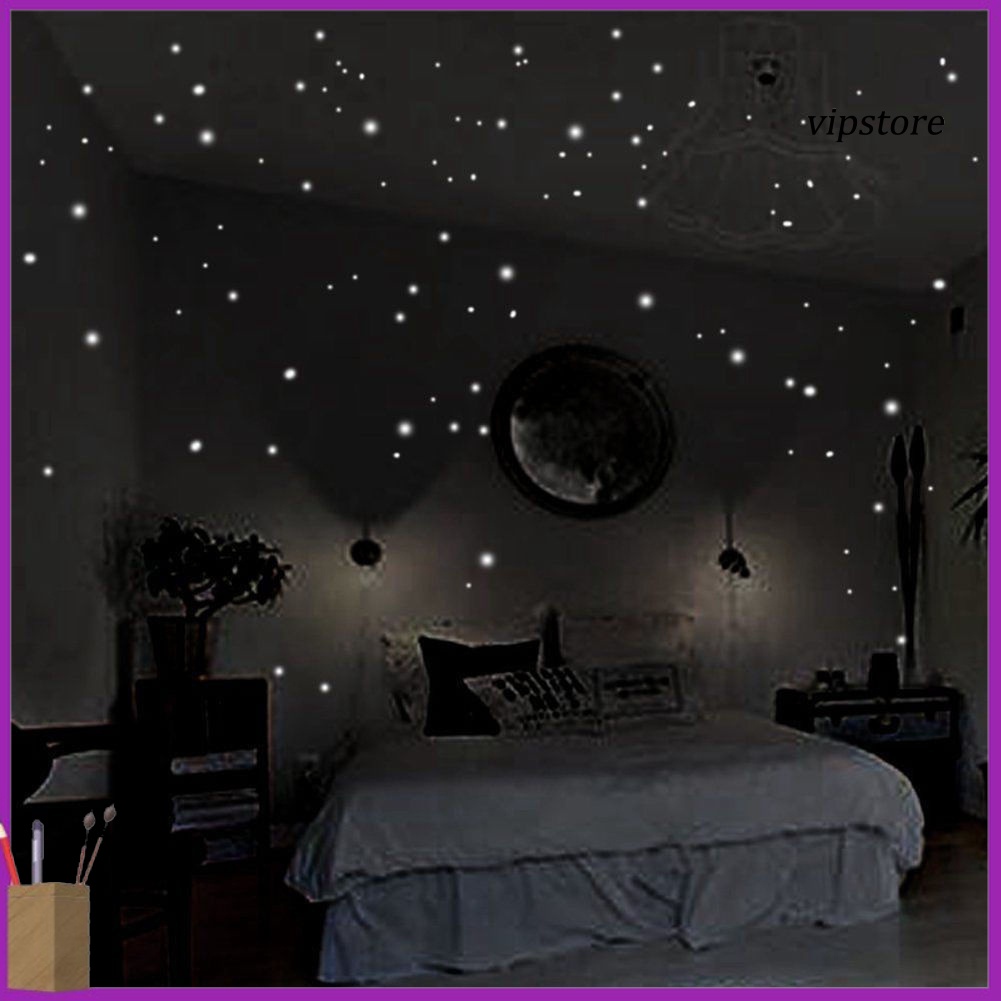 Set 407 Miếng Dán Tường Dạ Quang Hình Tròn / Ngôi Sao Trang Trí Phòng Ngủ Cho Bé