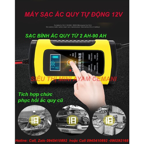 Sạc bình ắc quy ô tô xe máy đồng nai gs cả bình khô và bình nước 12V-6A 4-100Ah có chức năng khử sunfat tự ngắt khi đầy