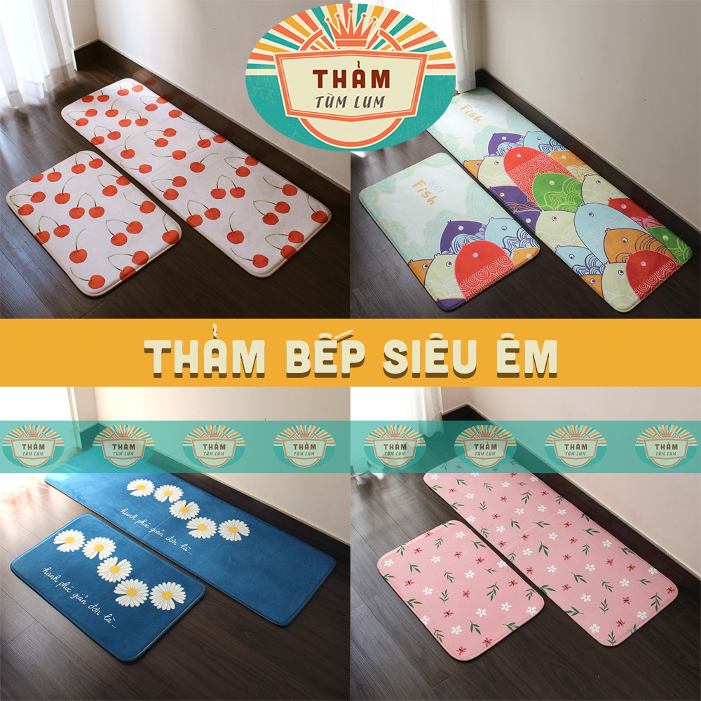 Thảm bếp Thảm chùi chân lông mịn cao cấp hình in hoa văn sáng trẻ trung hiện đại HADATO ! TB 2