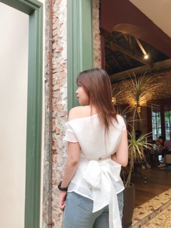 Áo sơ mi lệch vai 2 lớp ba màu