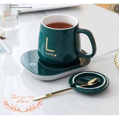 LY CÔC SỨ UỐNG CAFE, TRÀ CAO CẤP CÓ TAY CẦM KÈM NẮP VÀ THÌA VÀNG PHONG CÁCH HÀN QUỐC