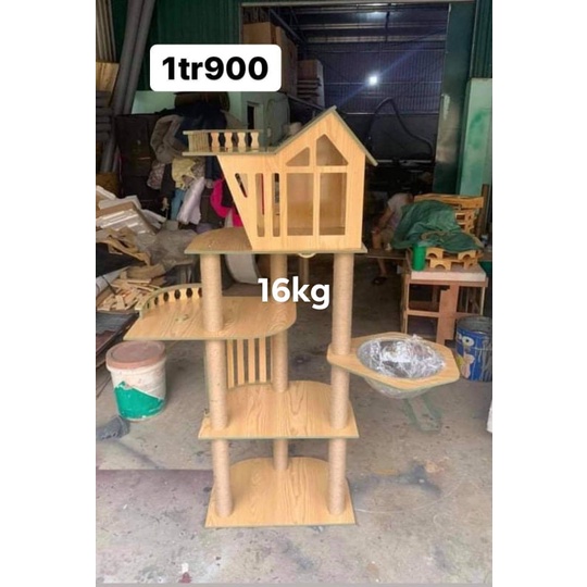 (CÓ SẴN) Cây mèo (cat tree/trụ cào móng/nhà cây) bằng gỗ chất lượng cao, bền