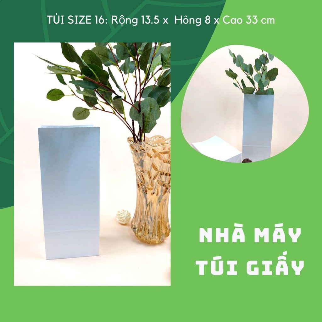 10 CHIẾC TÚI GIẤY KRAFT SIZE 16: 13.5x8x33 MÀU TRẮNG KHÔNG QUAI ( ẢNH THẬT)