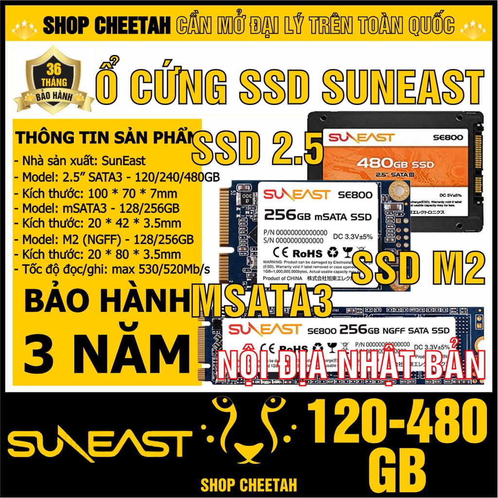 Ổ cứng SSD SunEast 480GB/256GB/240GB/128GB/120GB nội địa Nhật Bản – CHÍNH HÃNG – Bảo hành 3 năm – 2.5” Sata3 /mSata3/M2 | BigBuy360 - bigbuy360.vn
