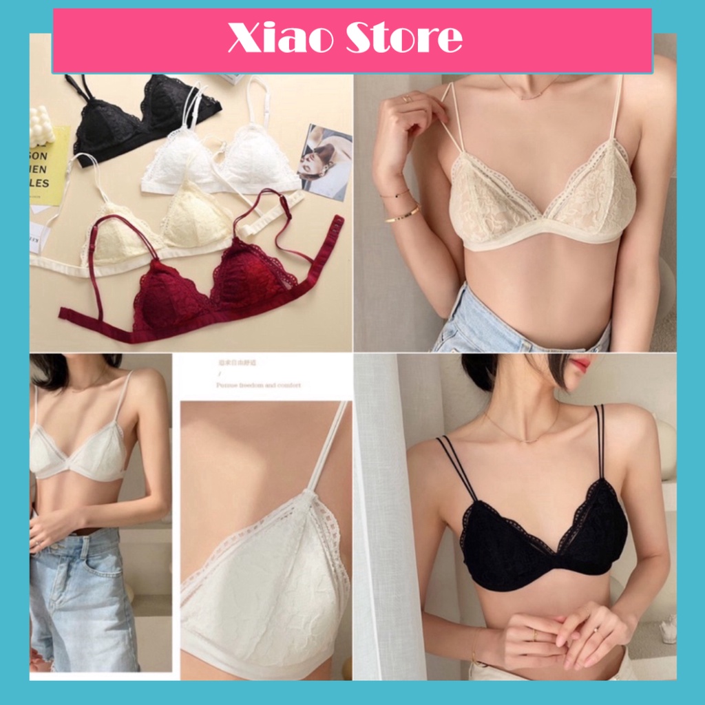 Áo Ngực , Áo Bra Ren Hoa Mềm Đệm Mỏng 2 Dây Kép Móc Cài Sau Siêu Mềm Dịu Êm 8753 babydoll chất đẹp mầu trắng, đen xiao s