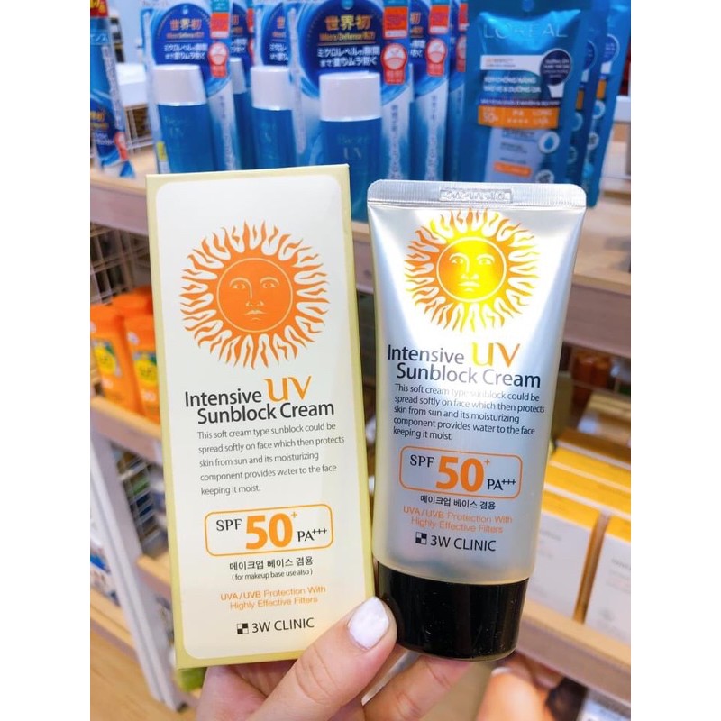 KEM CHỐNG NẮNG 3W CLINIC INTENSIVE UV SUNBLOCK CREAM SPF 50+ PA+++ HÀN QUỐC