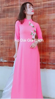 Bộ áo dài lụa nhật thêu ruy băng sale
