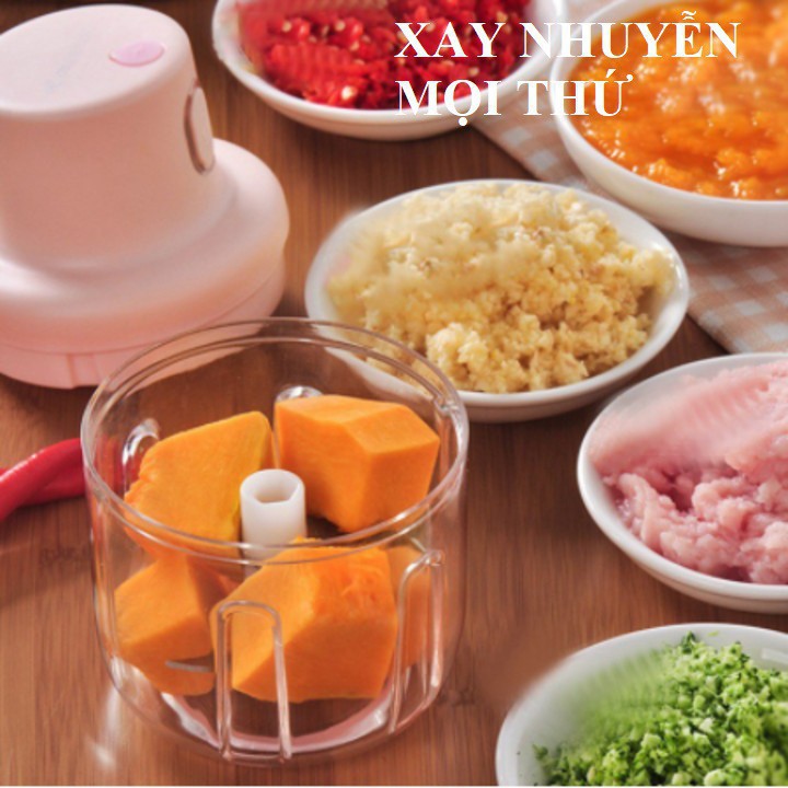 Máy xay hành tỏi mini có sạc tích điện rời, Cối xay nhỏ cầm tay xay tỏi ớt rau củ cổng sạc USB - PHARAON