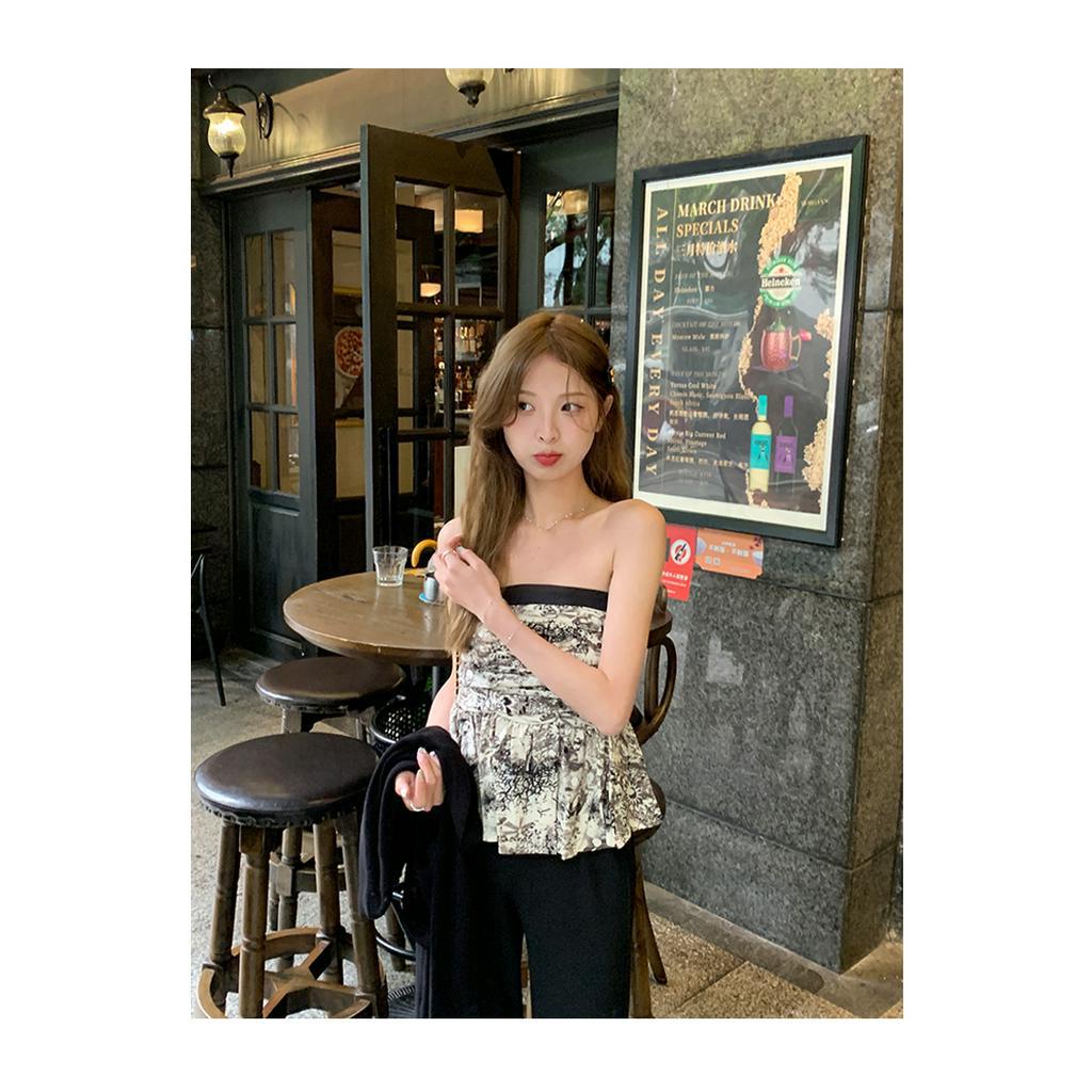 Porozi Áo croptop In Họa Tiết Mực In Phong Cách Thái Lan Thời Trang Mùa Hè Xinh Xắn Cho Nữ