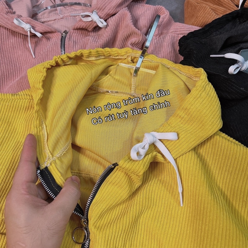 Áo Khoác Nữ Lửng Có Nón Bo Eo_Chất Nhung Tăm Dày Dặn Nhiều Màu Hot_Freesize 40-62kg_AK67