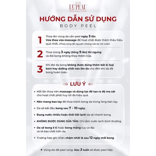 [CHÍNH HÃNG] Kem Peel Da Body Le'Peau 150gram - Trắng Da Mờ Thâm Sau 7 Ngày.