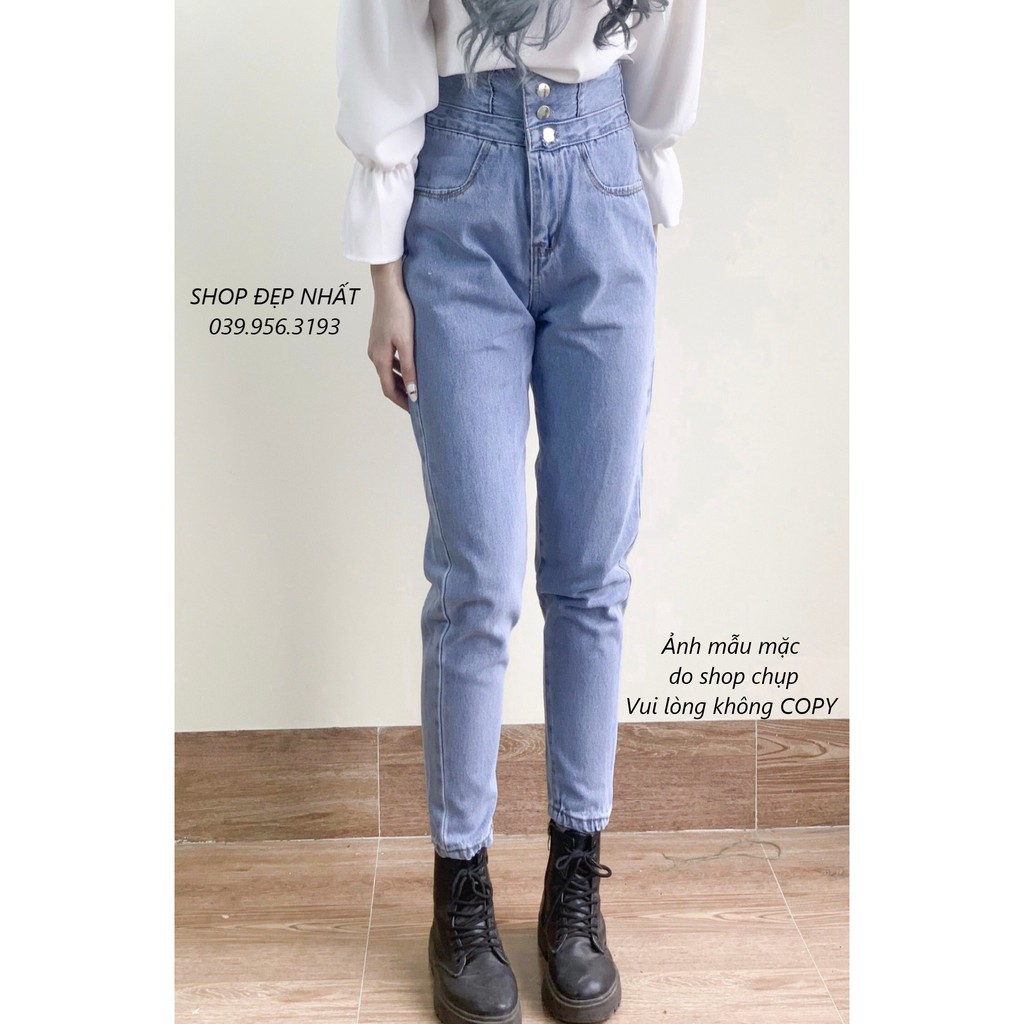 Quần baggy jean nữ cạp cao dây chéo sau lưng quần jean nữ chất vải đẹp F27