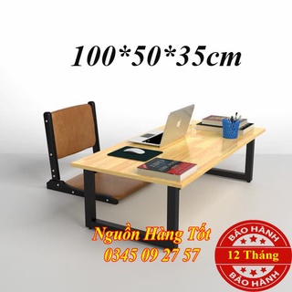 Bàn Gỗ Tatami Kiểu Nhật TAIKYU 100x50x35cm Chân Sắt Xếp Gọn Đa Năng - Dùng Ngồi Làm Việc, Bàn Ăn, Gaming