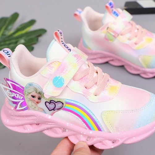 Giày thể thao bé gái có đèn công chúa Elsa Frozen thời trang cao cấp đế mềm và nhẹ mẫu mới nhất