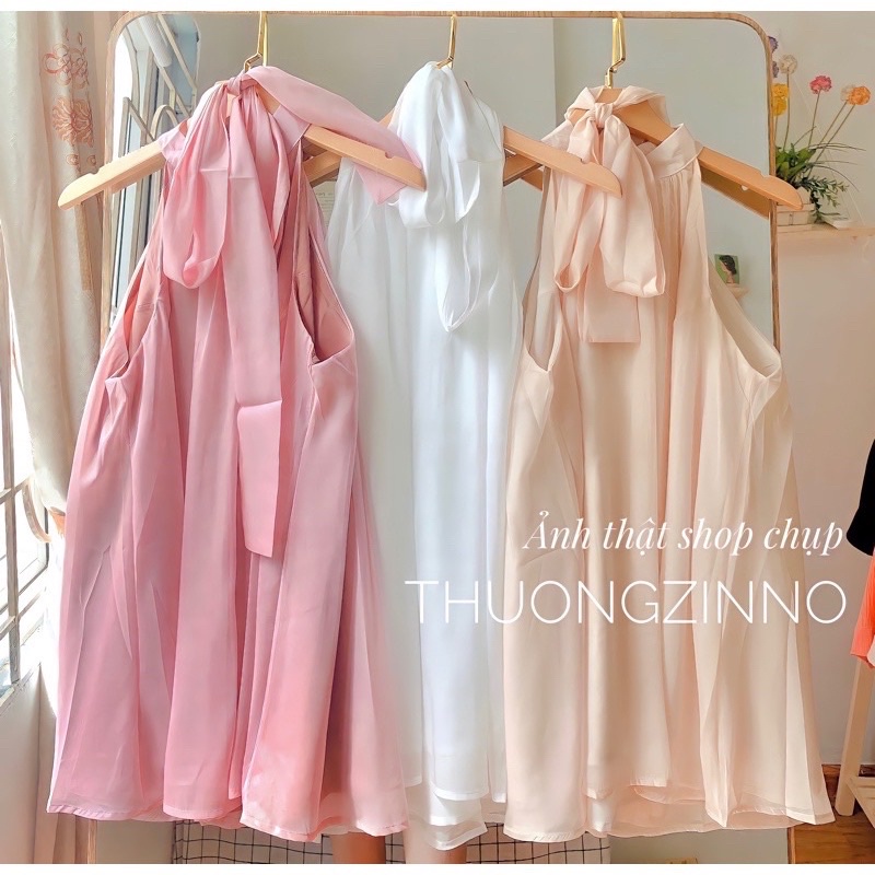 [Ảnh thật/Video]Áo yếm tơ kèm đai thắt eo hoặc làm turban Áo sơ mi tơ mềm