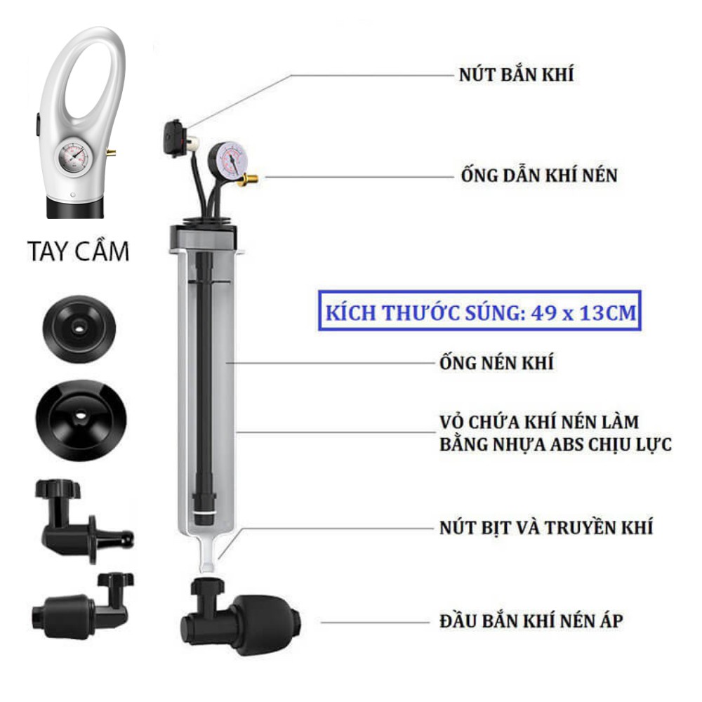 Máy Thông Tắc Bồn Cầu, Bồn Rửa Mặt, Máy Đa Năng Thông Cống Khí Chất Liệu Nhựa ABS Cao Cấp