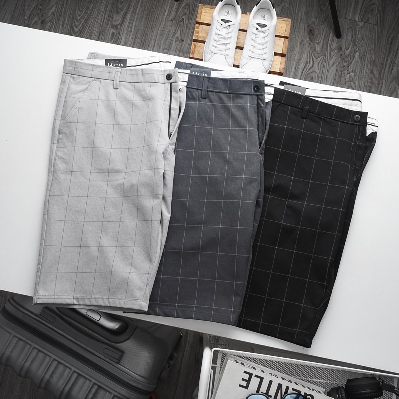 (44-80kg) Quần tây âu short lửng caro nam vải co giãn mềm mịn