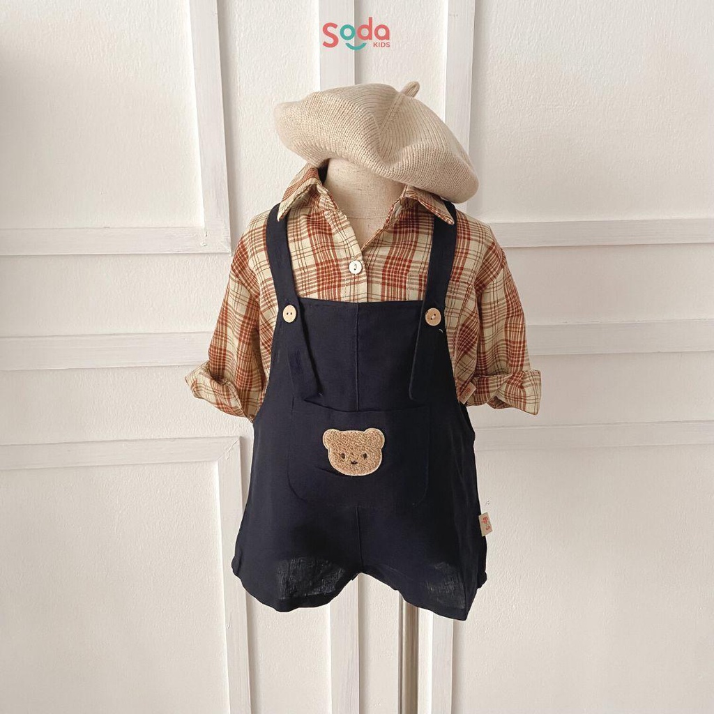 Áo sơ mi cho bé flan SODA KIDS chất liệu thô mềm, thiết kế túi ngực năng động, phong cách Hàn Quốc