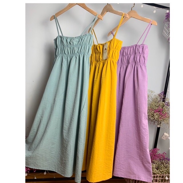 Váy suông 2 dây nhúm ngực 3 vòng chất đũi hottrend | BigBuy360 - bigbuy360.vn