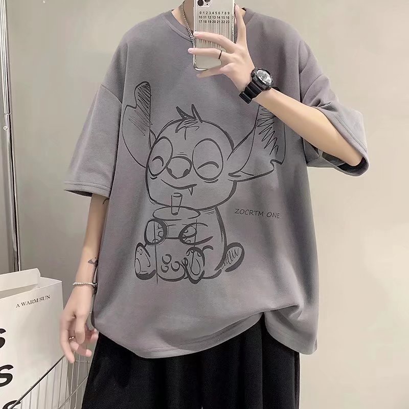 Áo Thun Tay Ngắn Dáng Rộng In Họa Tiết Hoạt Hình Phong Cách Hàn Quốc Thời Trang Mùa Hè Cho Nam Và Nữ