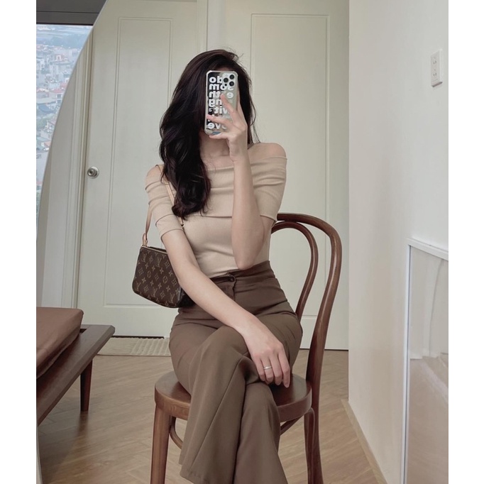 Áo trễ vai ngắn tay loại 1 chất tăm co giãn chuẩn from, quà tặng 1 sợ buộc tóc-Minxy shop
