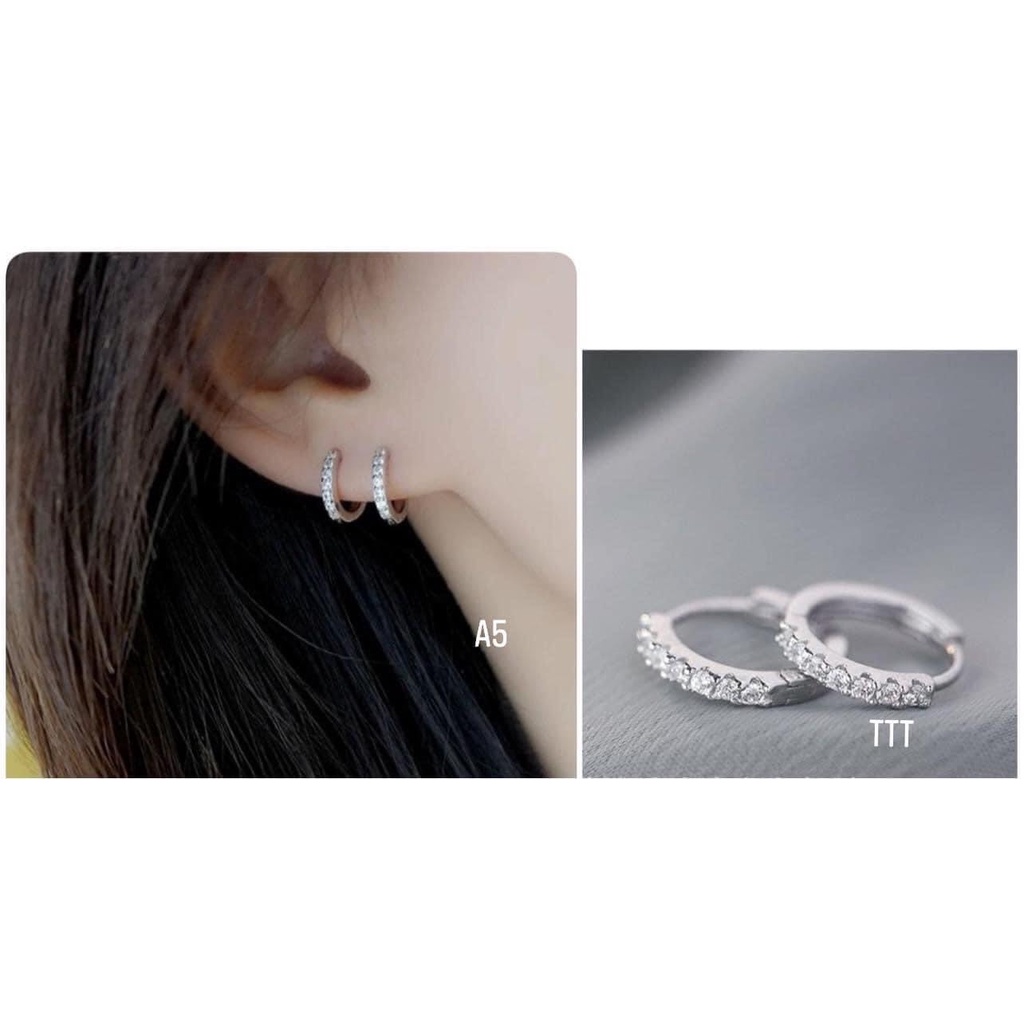 Bông tai nữ bạc thật dạng tròn đính đá sáng đẹp - Kho sỉ bạc Nhất Linh