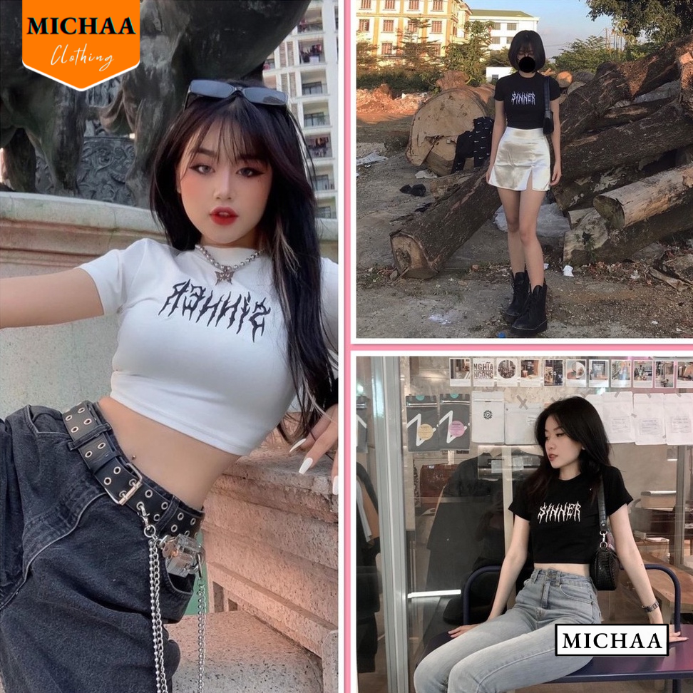 Áo Croptop Nữ Cổ Tròn Tay Ngắn SINNER Đẹp Ôm Body, Áo Thun Croptop Kiểu Sexy Chất Thun Borip - MICHAA CR67