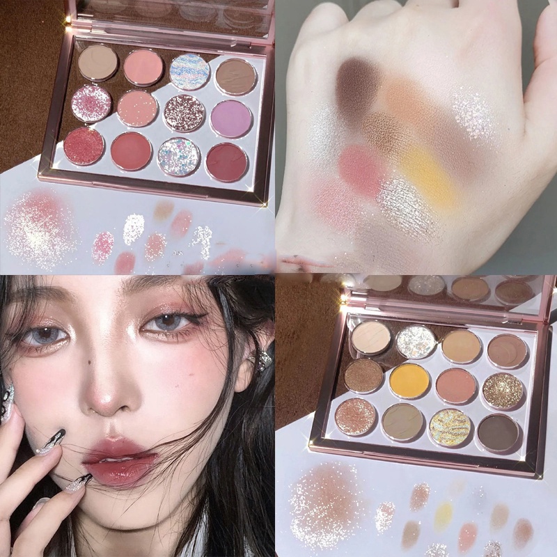 Bảng Phấn Mắt 12 Màu Sắc Hiệu Ứng Lì/ Ánh Kim Chống Nước Thời Trang