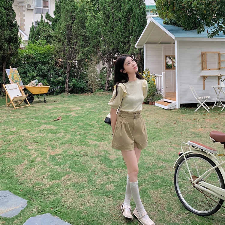 Áo thun dệt kim SUXI tay ngắn màu ngọt ngào thời trang mùa hè phong cách Hàn Quốc cho nữ