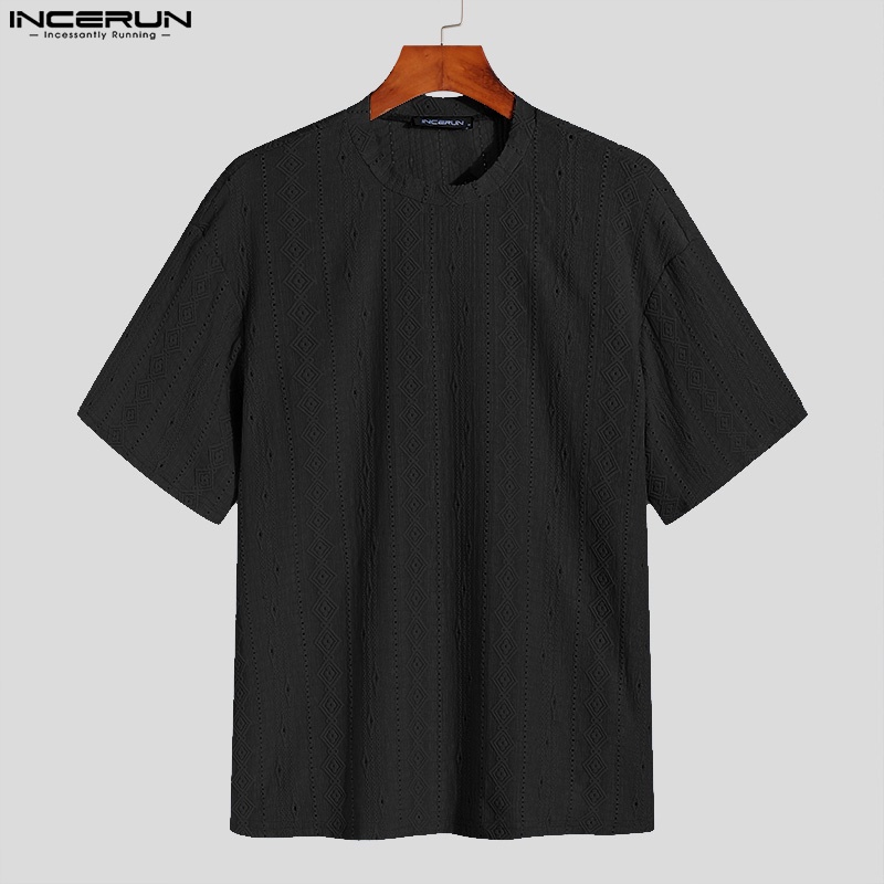 Áo thun INCERUN ngắn tay cổ tròn in họa tiết thời trang Hàn Quốc cho nam