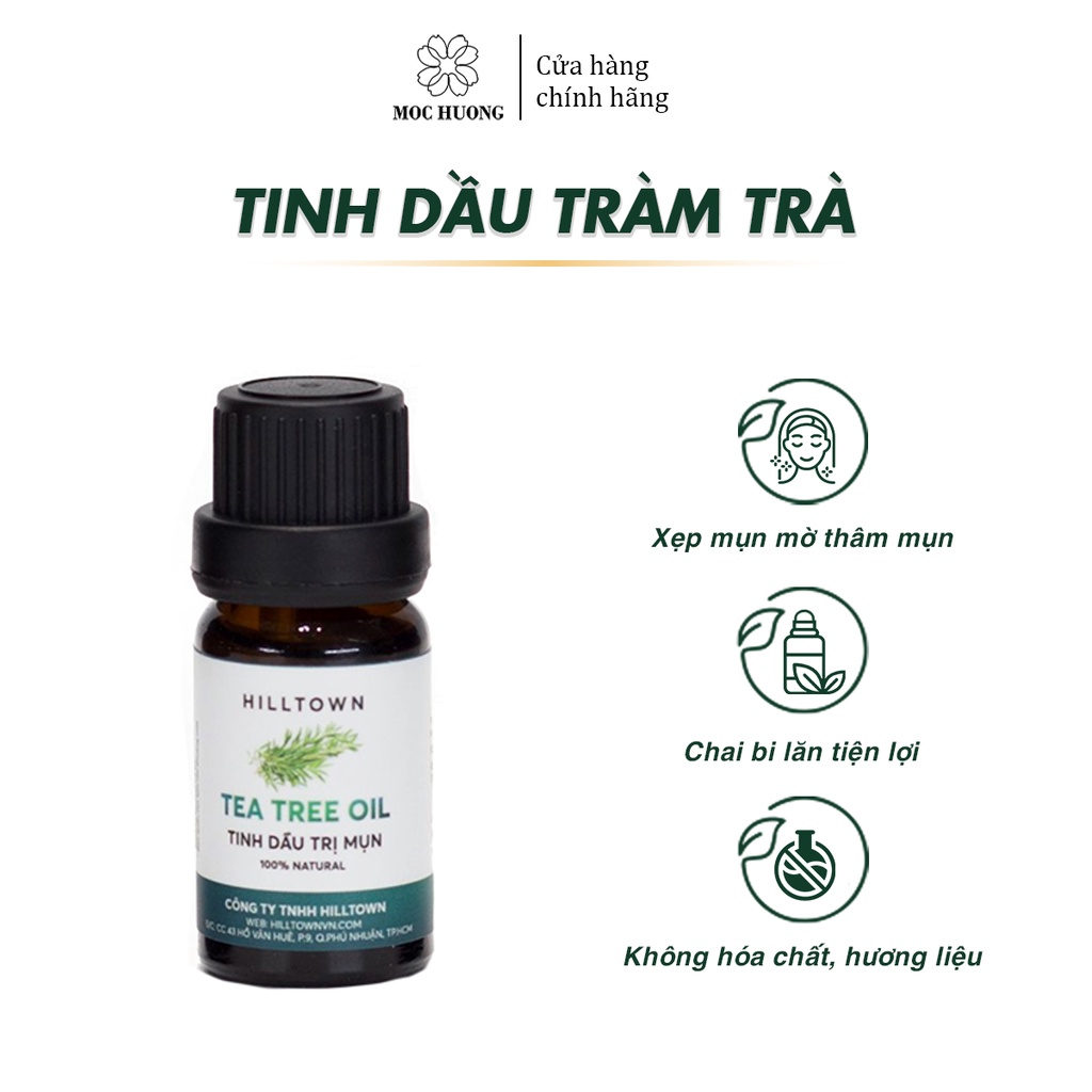 Tinh Dầu Tràm Trà Hilltown Thiết Kế Chai Dạng Bi Lăn Dễ Sử Dụng Giúp Xẹp Mụn Mờ Thâm 10ml