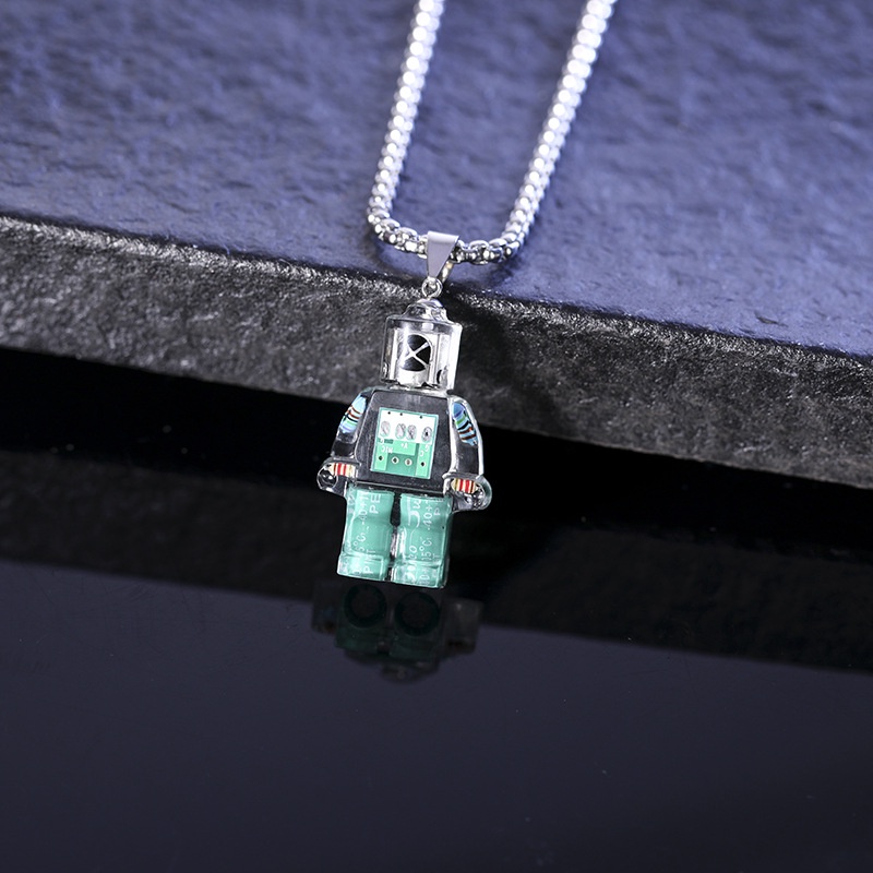 Dây chuyền nam nữ mặt hình Lego Robot chất liệu nhựa trong suốt chi tiết linh kiện điện tử 70cm