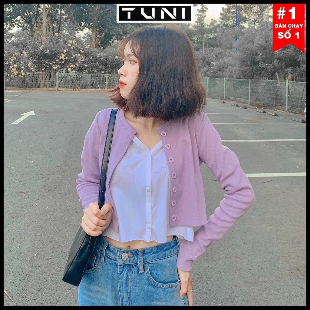 Áo Khoác Thun Gân Nút Tay Dài Thời Trang Lửng