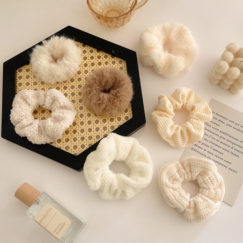 Set 7 dây buộc tóc cao su co giãn mềm mại màu trắng dành cho nữ