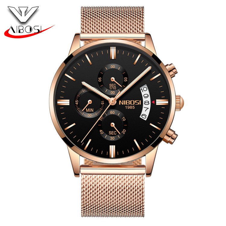 Đồng hồ nam NIBOSI 1985M dây thép lưới cao cấp size 43mm chạy 6 kim | BigBuy360 - bigbuy360.vn