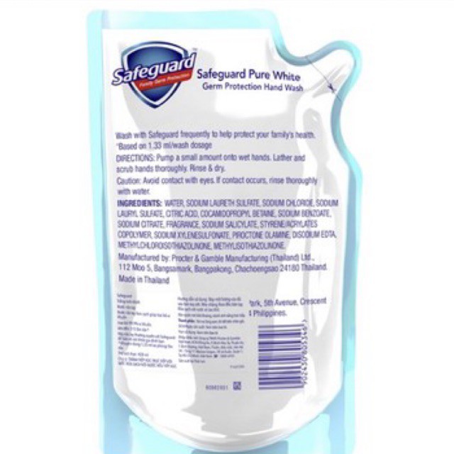 Nước rửa tay Safeguard bảo vệ khỏi vi khuẩn 420ml dạng túi