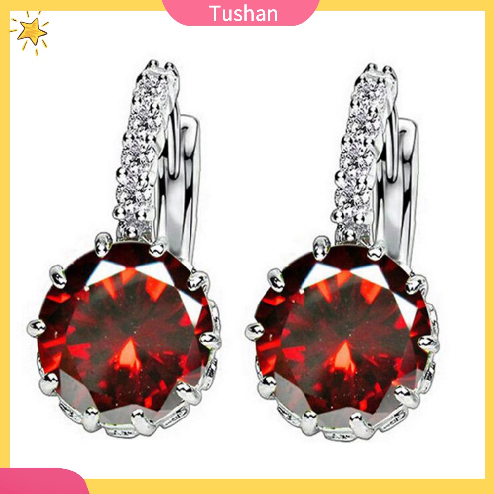 Khuyên Tai Đính Đá Zircon Tròn Thời Trang Cho Nữ
