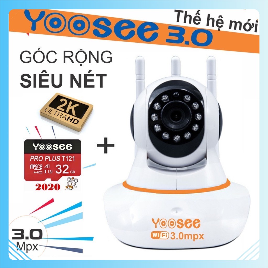 Camera Yoosee 3 Anten Yoosee 360° FULLHD 3.0 Mpx (2304x1296) Siêu Nét Kèm Thẻ Nhớ 32gb [Phiên Bản Tiếng Việt] [Kho 6] | BigBuy360 - bigbuy360.vn