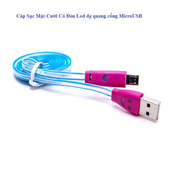 Cáp Sạc Mặt Cười Có Đèn Led dạ quang cổng MicroUSB - Màu đen