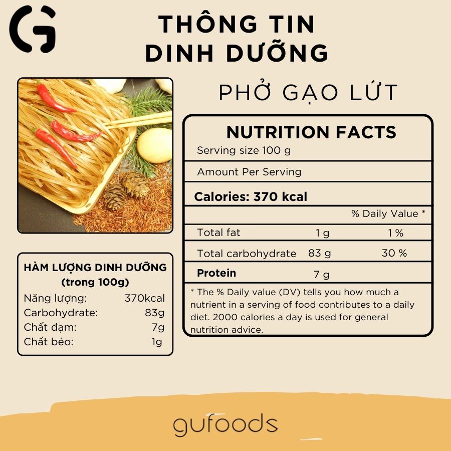 Bún / Phở / Bánh tráng gạo lứt hữu cơ ăn kiêng GUfoods (200g) - Giảm cân, Thực dưỡng, Eat clean