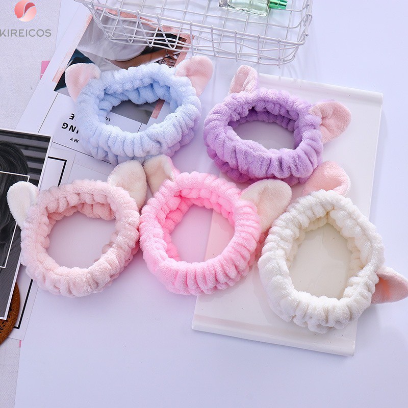 Băng đô rửa mặt, băng đô cài tóc turban nữ tai mèo 3D cute vải nhung chất đẹp mềm mượt Hàn Quốc