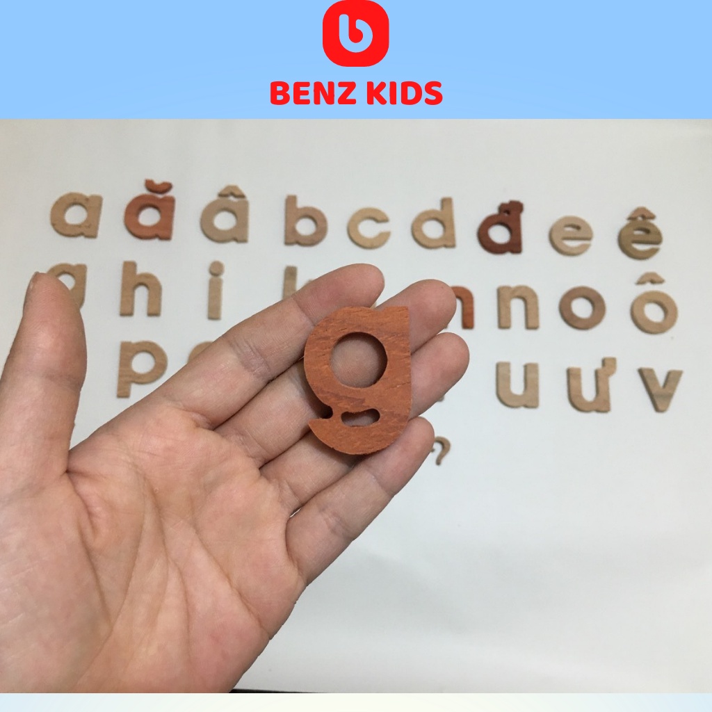 Bộ 200 chữ cái tiếng Anh - Việt chữ thường học ghép thành câu theo pp Montessori bằng gỗ mộc - Benzkids