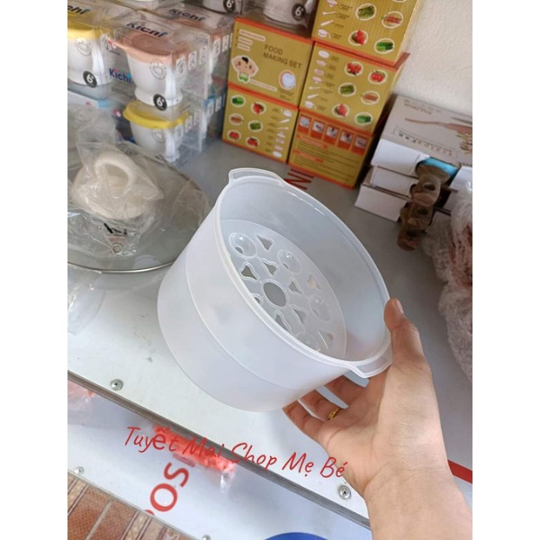 Nắp nhựa,xửng hấp nồi nấu cháo chậm bear 0,8l