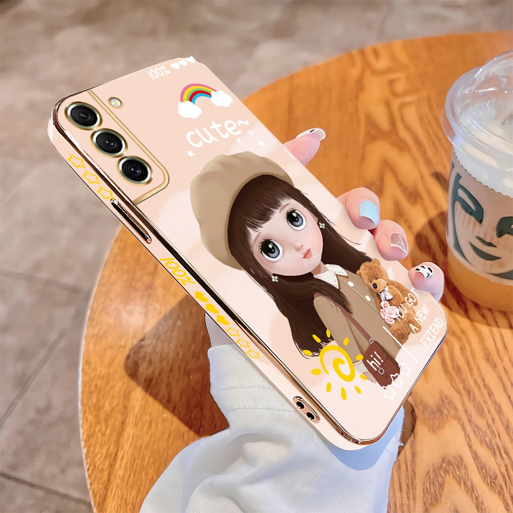 Ốp Điện Thoại Viền Vuông Mềm Họa Tiết Cô Gái Hoạt Hình Dễ Thương Cho Samsung Galaxy S21 FE S22 Plus S21 Ultra S22 5G