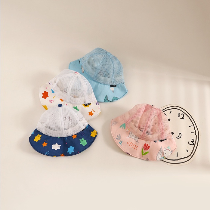 Mũ Lưỡi Trai Vành Rộng Phối Lưới Thoáng Khí In Họa Tiết Dễ Thương Cho Bé